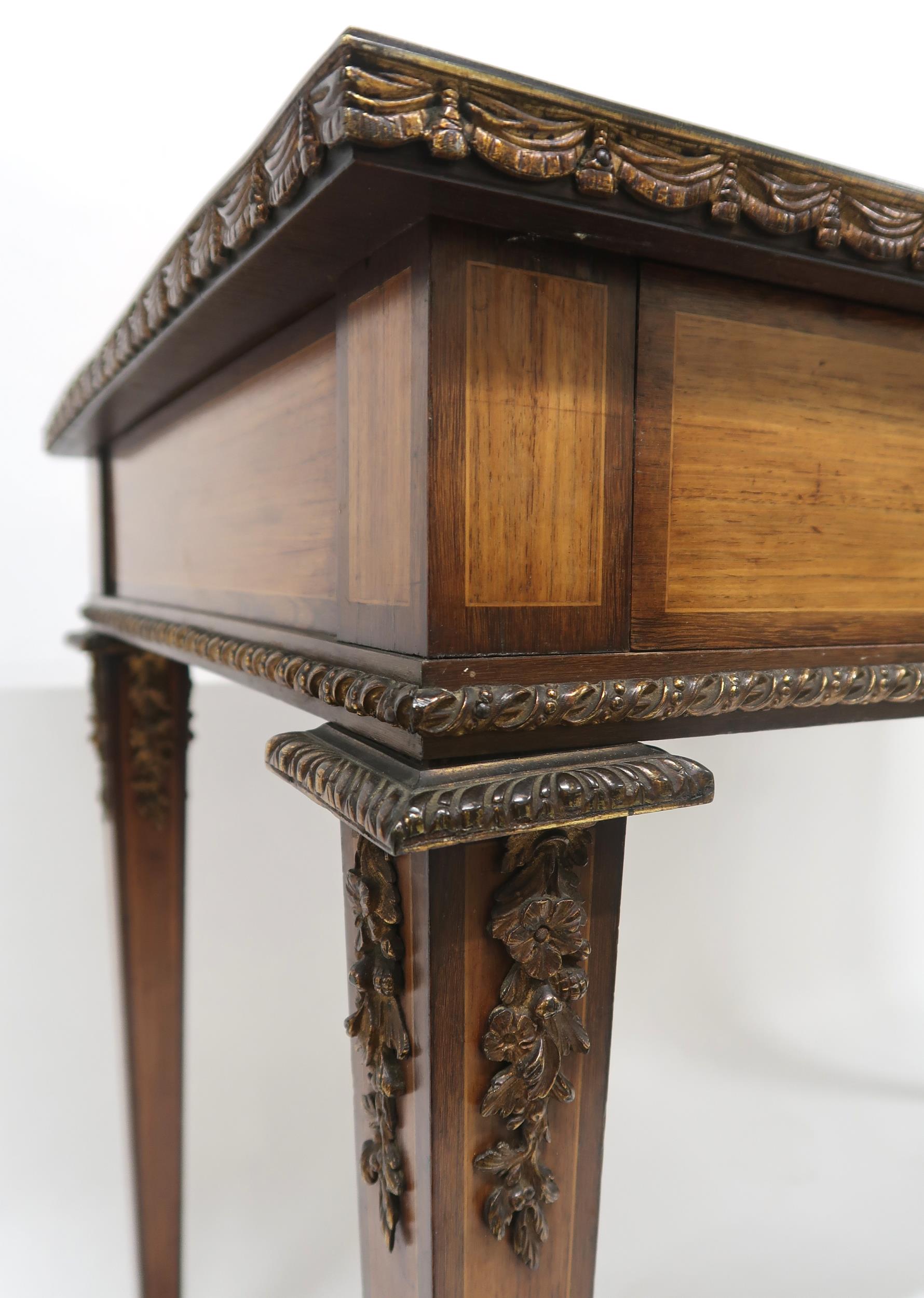 A CONTINENTAL LOUIS XVI STYLE KINGSWOOD BUREAU PLAT with parquetry inlaid top with gilt metal edge - Image 3 of 9