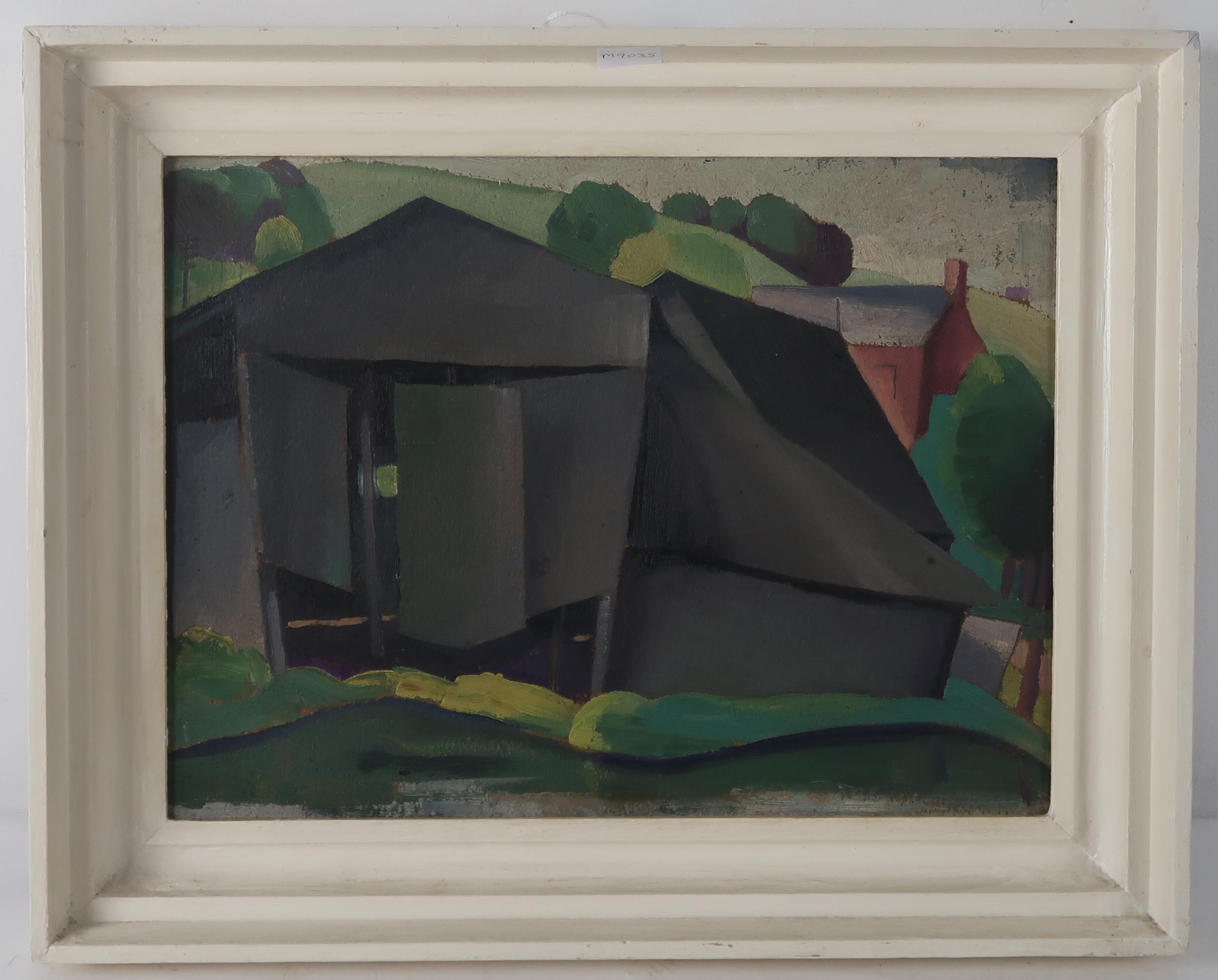 WILLIAM MCCANCE (SCOTTISH, 1894-1970) BOATHOUSE ON A CANAL 1928 Oil on board, bears title verso, - Image 2 of 8