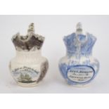 A SCOTTISH POTTERY JUG with transfer decoration of Queen Victoria, commemorating her coronation, a