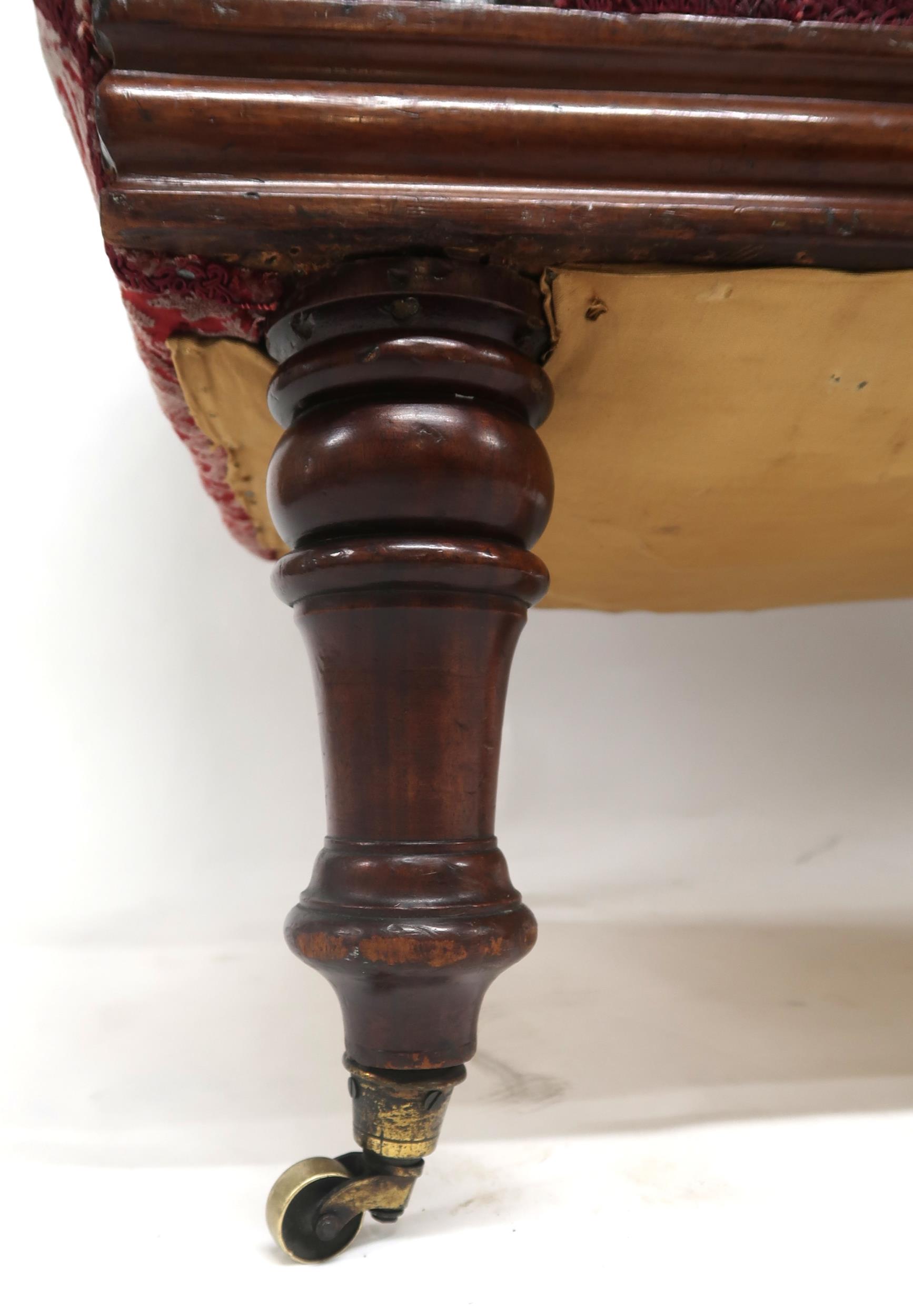 A VICTORIAN MAHOGANY FRAMED CHAISE LONGUE with foliate carvings, buttonback and seat upholstered - Image 2 of 8
