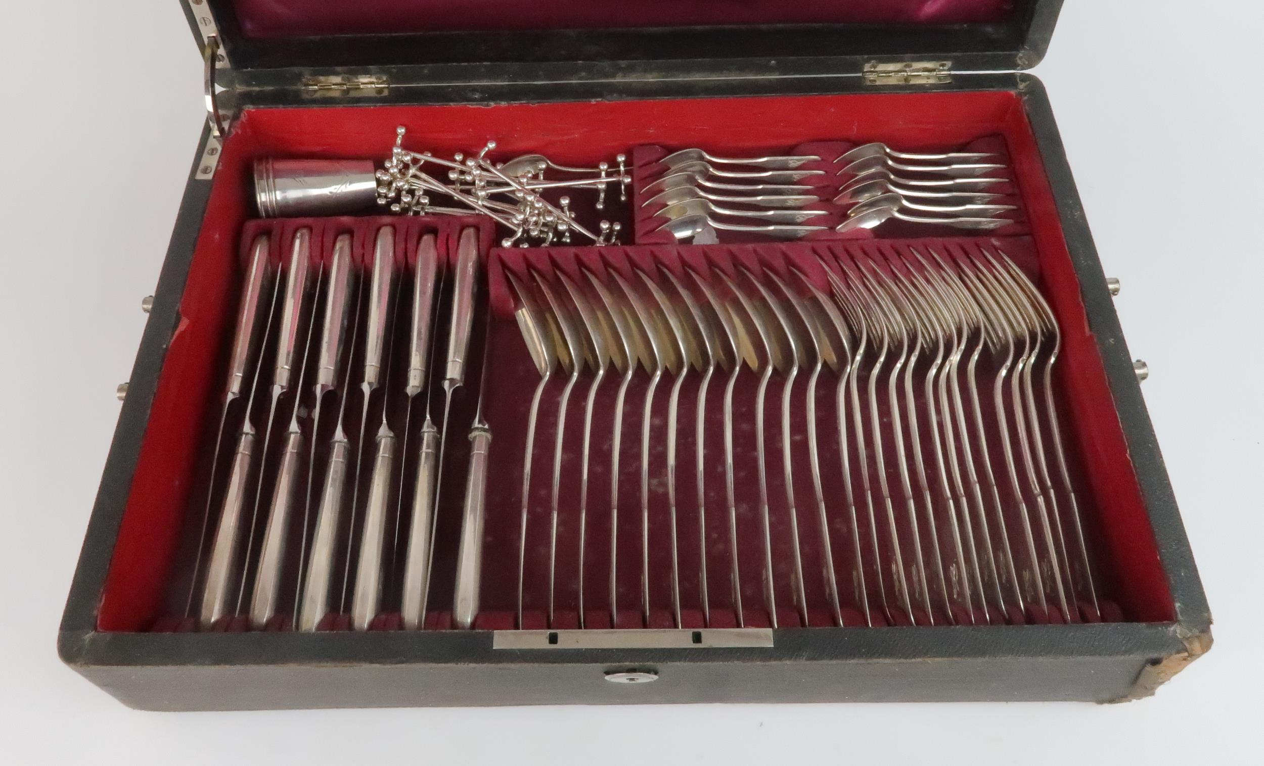 A CANTEEN OF 19TH CENTURY AUSTRIAN SILVER CUTLERY makers mark IL, with possible retailers mark for - Image 2 of 6