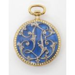 AN ENAMEL AND DIAMOND FOB WATCH, PURPORTED TO BE BY TIFFANY the case with blue guilloche enamel and