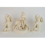 A PARIAN FIGURE GROUP 'THE GOLDEN AGE' modelled as a seated female, holding a dove, beside a lion, a