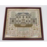 A STRIKING LATE-GEORGIAN NEEDLEWORK SAMPLER With a well-executed depiction of a country house,