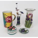 A GROSVENOR IRIS PAINTED VASE a jazzy Wemyss tankard painted with cabbage roses, a plum painted