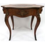 A FRENCH LOUIS XV STYLE DRUCE & CO WALNUT AND MARQUETRY INLAID CENTRE TABLE shaped top with gilt