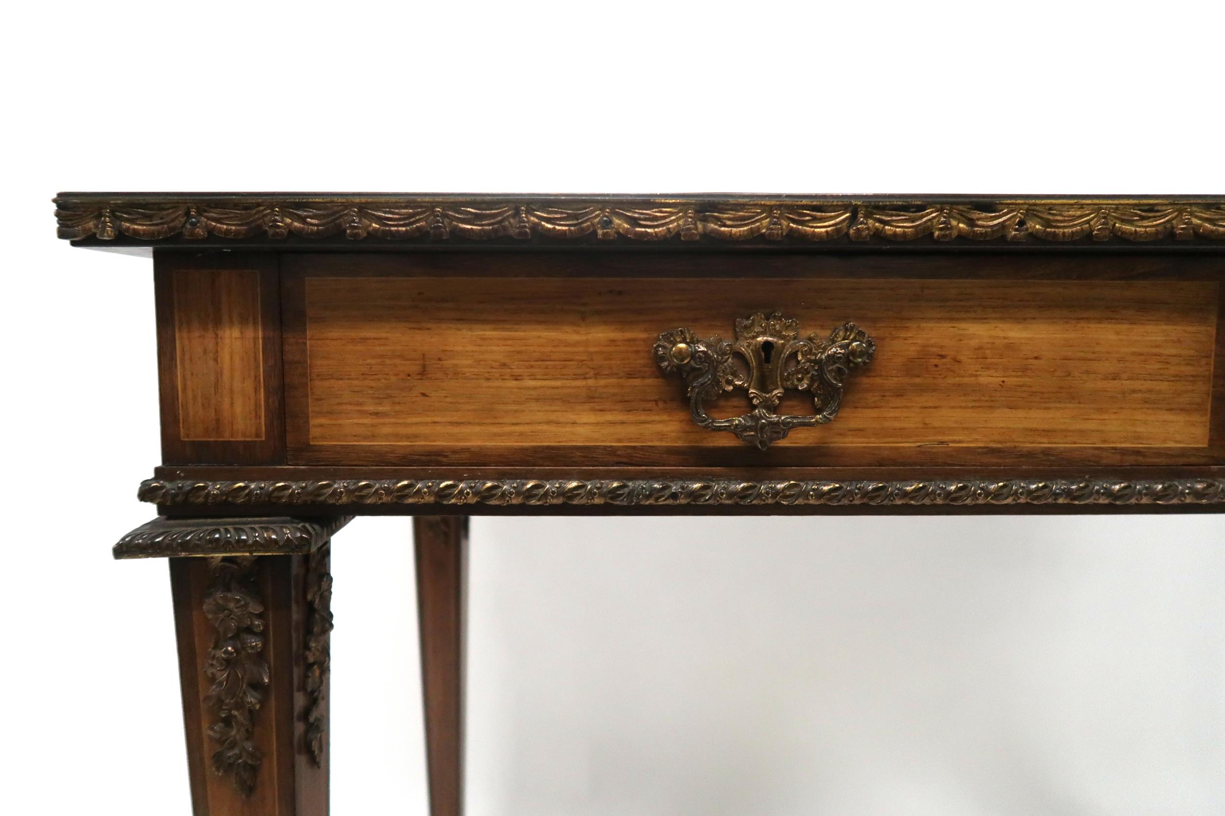 A CONTINENTAL LOUIS XVI STYLE KINGSWOOD BUREAU PLAT with parquetry inlaid top with gilt metal edge - Image 2 of 9