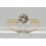 A DIAMOND SOLITAIRE RING set with an estimated approx 0.70cts old cut diamond in a platinum crown