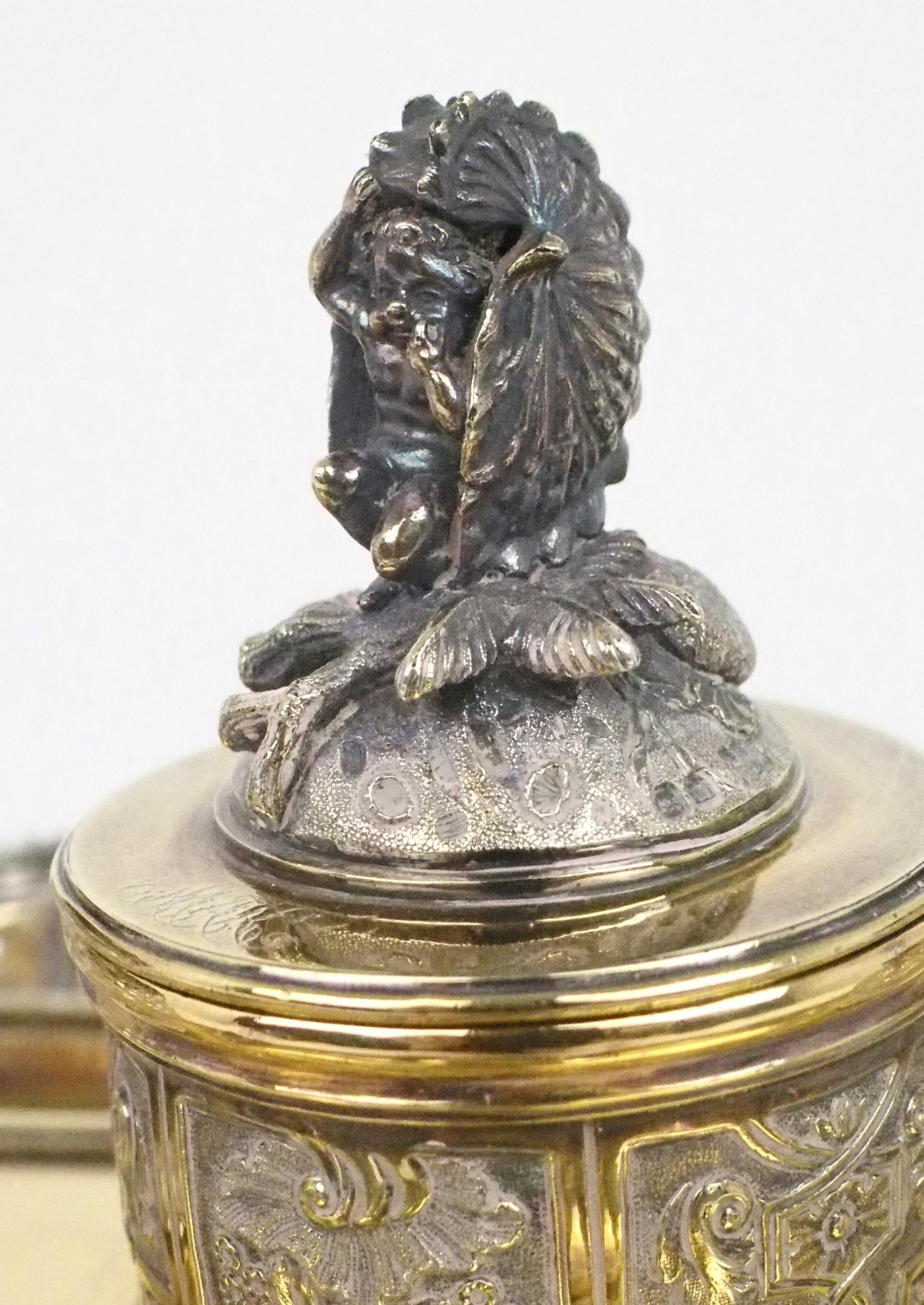 A GEORGE IV SILVER GILT INKSTAND by Richard Sibley, London 1827, of oblong lobed form, with a cast - Image 3 of 8