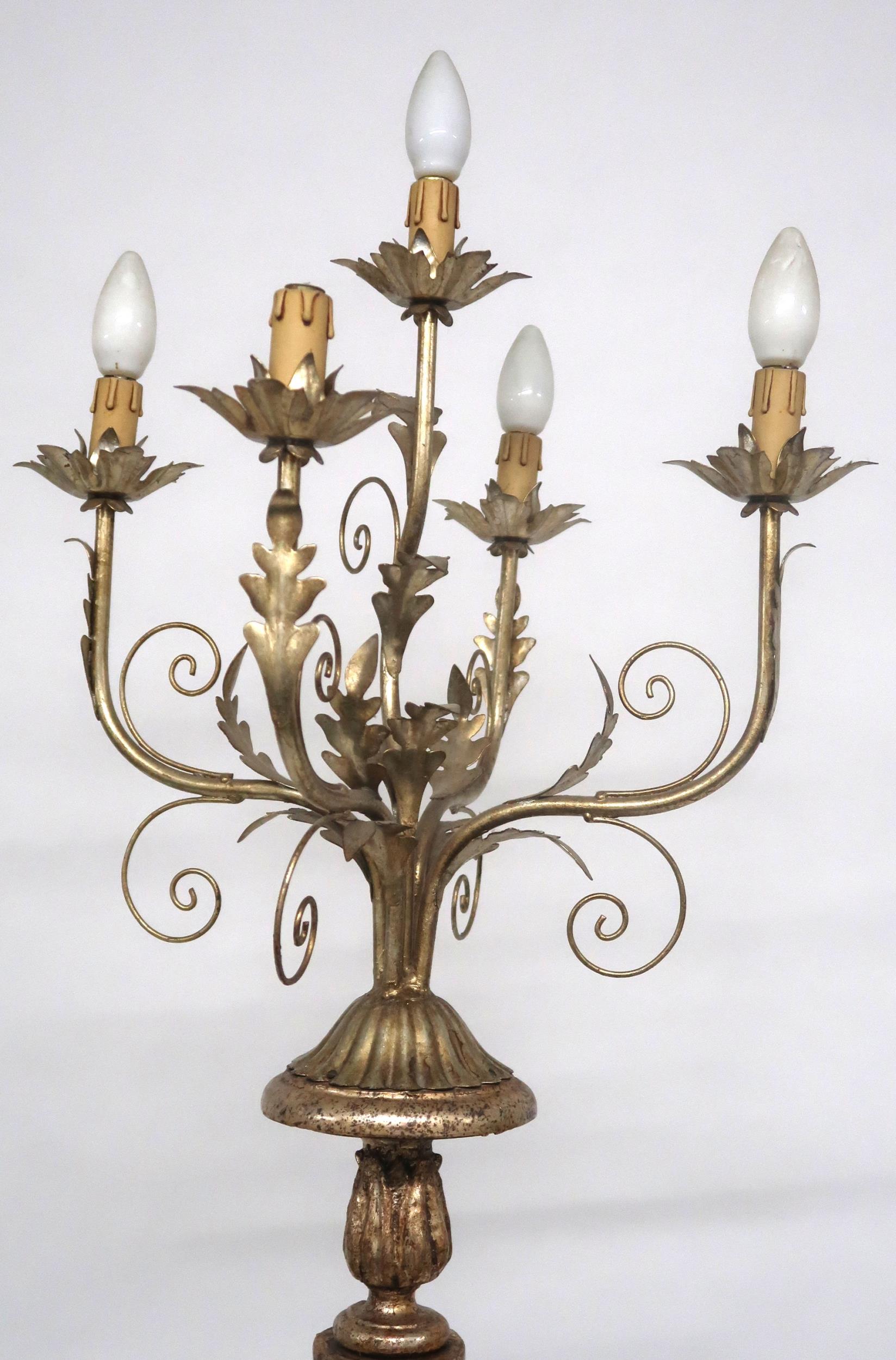 A 20TH CENTURY CARVED WOOD BLACKAMOOR STANDARD LAMP with gilt five branch foliate light mount held - Image 6 of 7