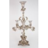 AN IMPRESSIVE VICTORIAN SILVER PLATED CENTREPIECE in the rococo revival style, naturalistically