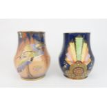 TWO CARLTON WARE VASES  including a Fan pattern vase with dark blue ground, pattern no. 3557,