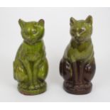 TWO EWENNY POTTERY CATS both modelled seated, one with Llon lygod nlle ni bo cath (Happy mice