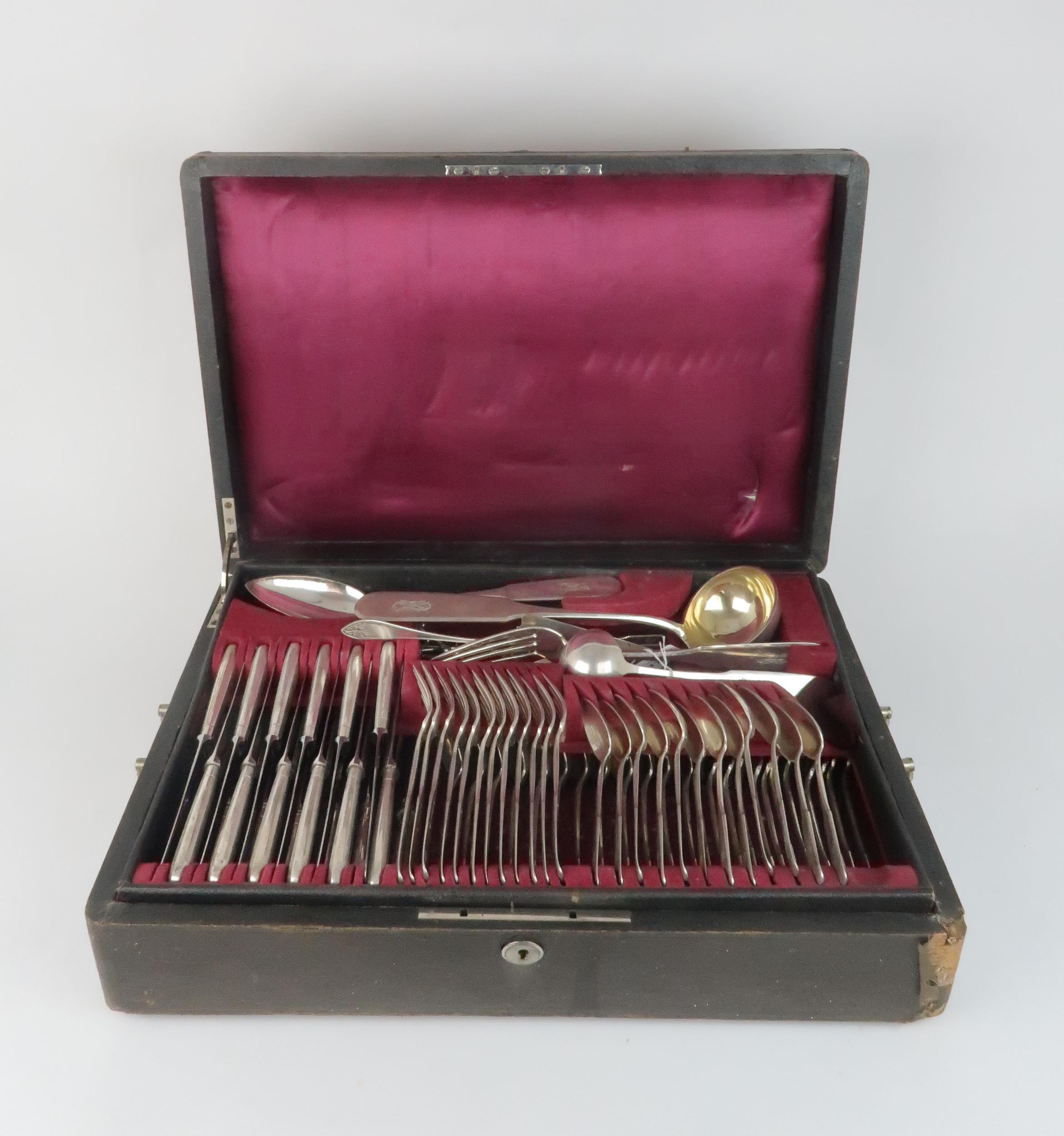 A CANTEEN OF 19TH CENTURY AUSTRIAN SILVER CUTLERY makers mark IL, with possible retailers mark for