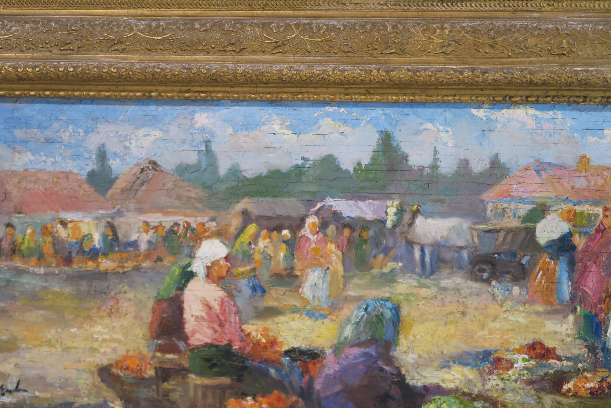 E* E* THE MARKET  Oil on panel, signed indistinctly lower left, 24 x 70cm (9.5 x 27.5") Condition - Image 6 of 9