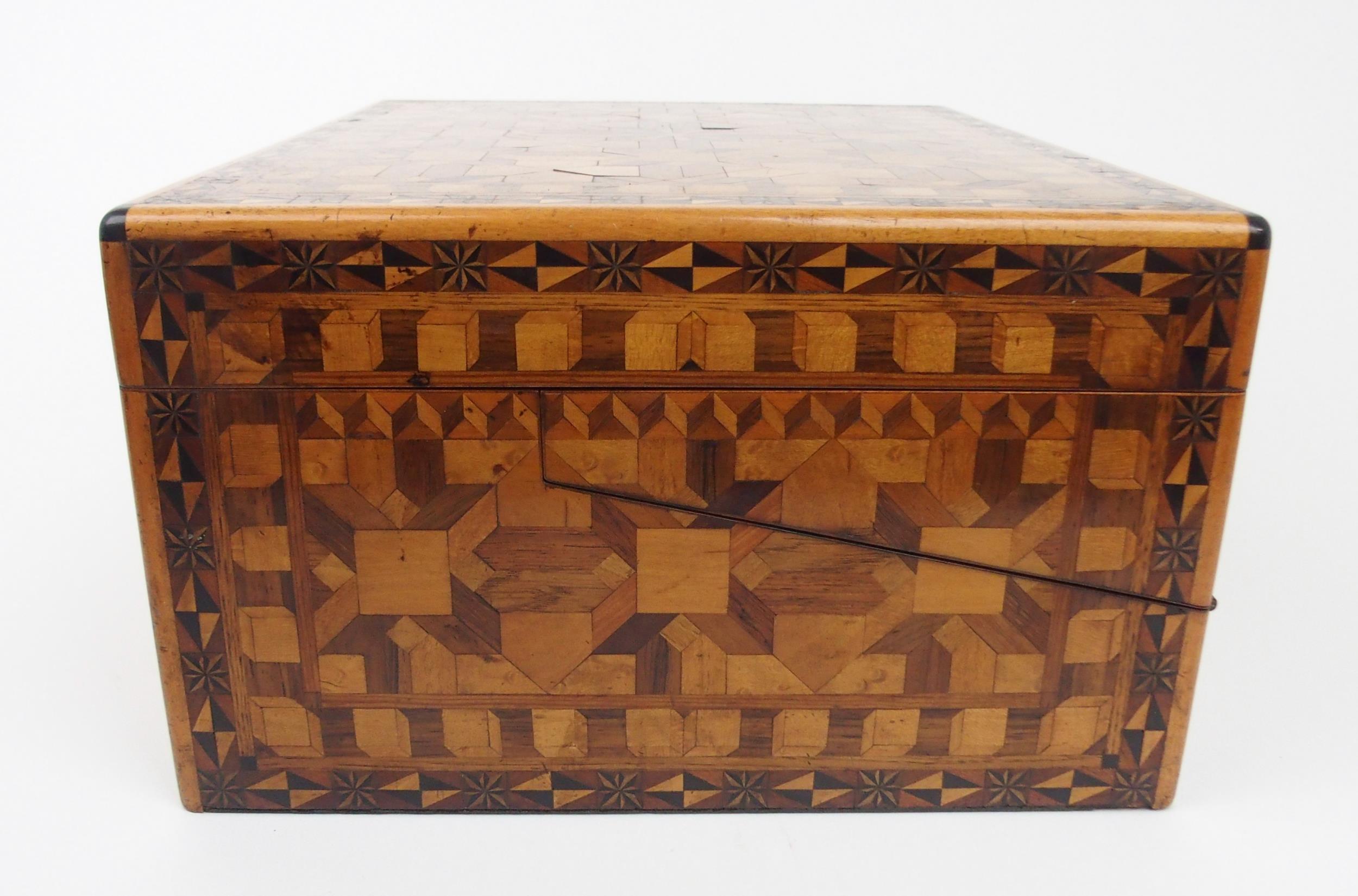 AN INTRICATE PARQUETRY-INLAID SPECIMEN WOOD WRITING SLOPE BY JOHN WALLACE OF GLASGOW With an - Image 8 of 10