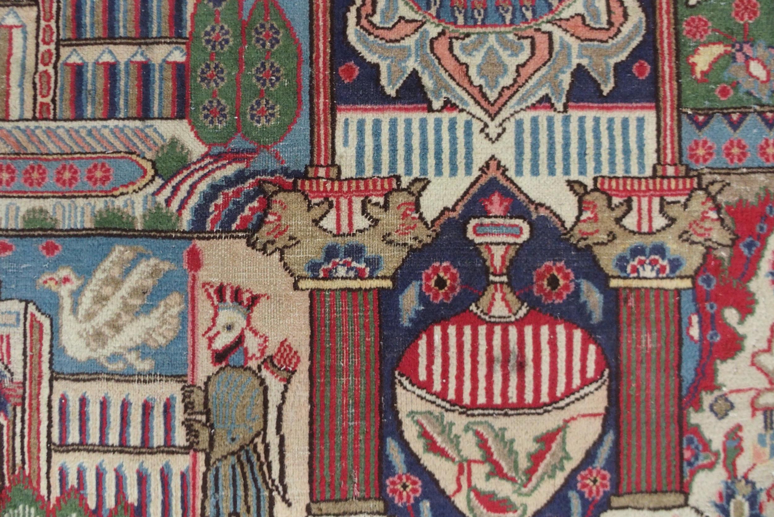 A MULTICOLOURED GROUND KASHMAR RUG with red and blue central medallion upon an extensively decorated - Image 10 of 10