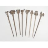 A COLLECTION OF VICTORIAN SILVER MEAT SKEWERS all by Francis Higgins II, London, various dates