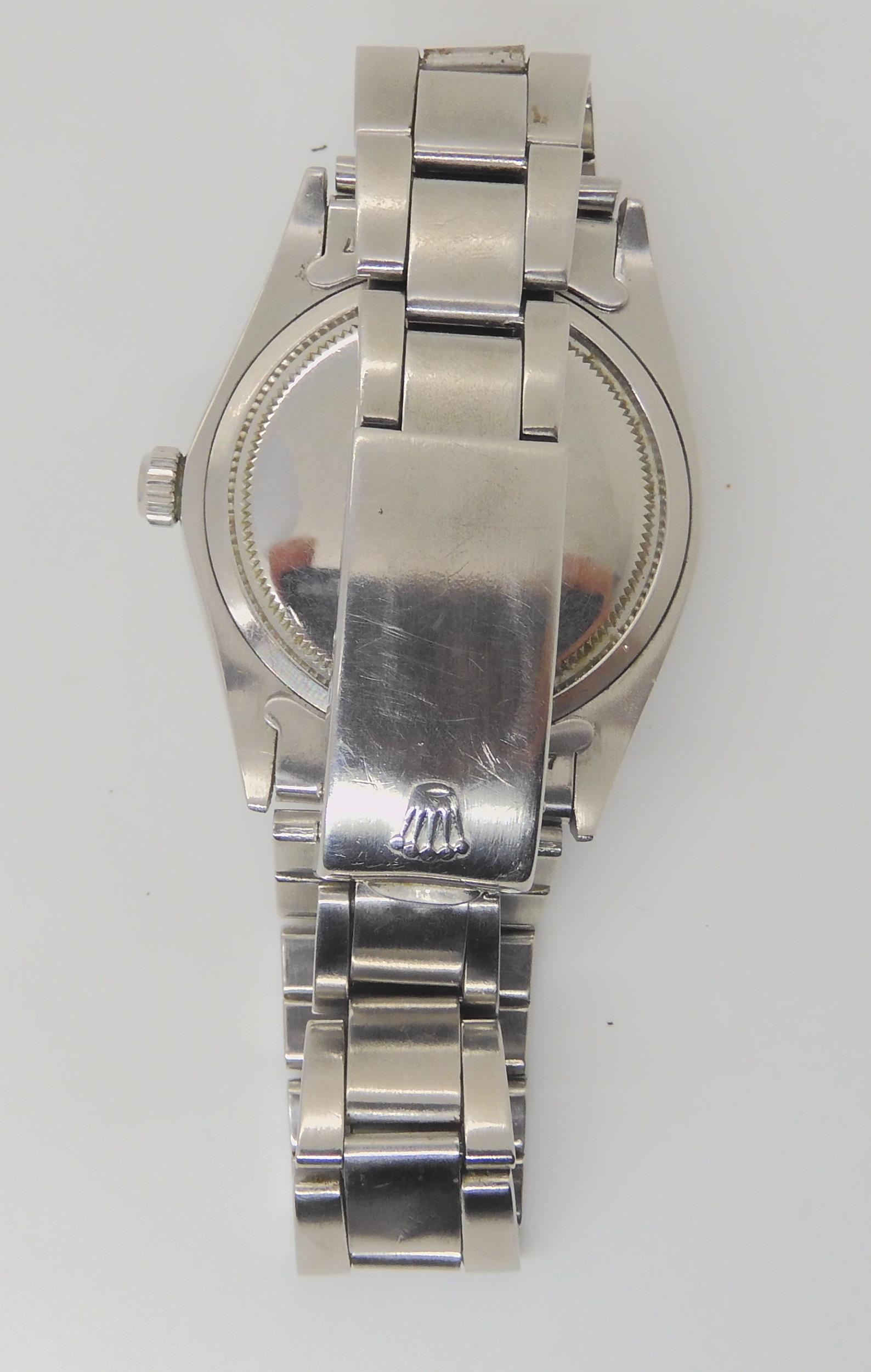 A ROLEX OYSTERDATE PRECISION with dark grey satined dial, silver coloured baton numerals, hands, and - Image 4 of 14