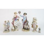 A PAIR OF LATE 19TH CENTURY MEISSEN PORCELAIN FIGURES of a shepherdess and companion, no. 1305 and