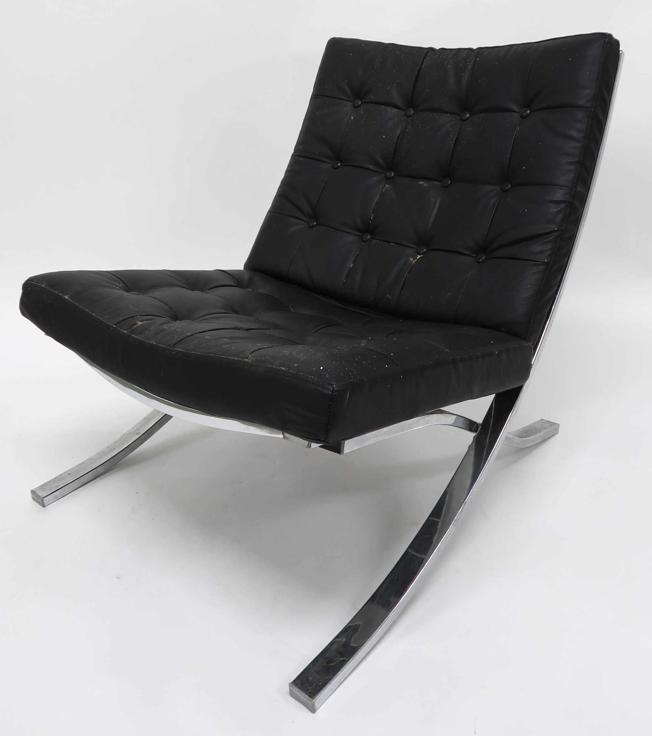 A 20TH CENTURY AFTER LUDWIG MIES VAN DER ROHE "BARCELONA" CHAIR AND STOOL both with black leather - Image 3 of 8