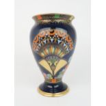 A CARLTON WARE EGYPTIAN FAN PATTERN VASE on dark blue ground, pattern no. 3696 Condition Report:Tiny