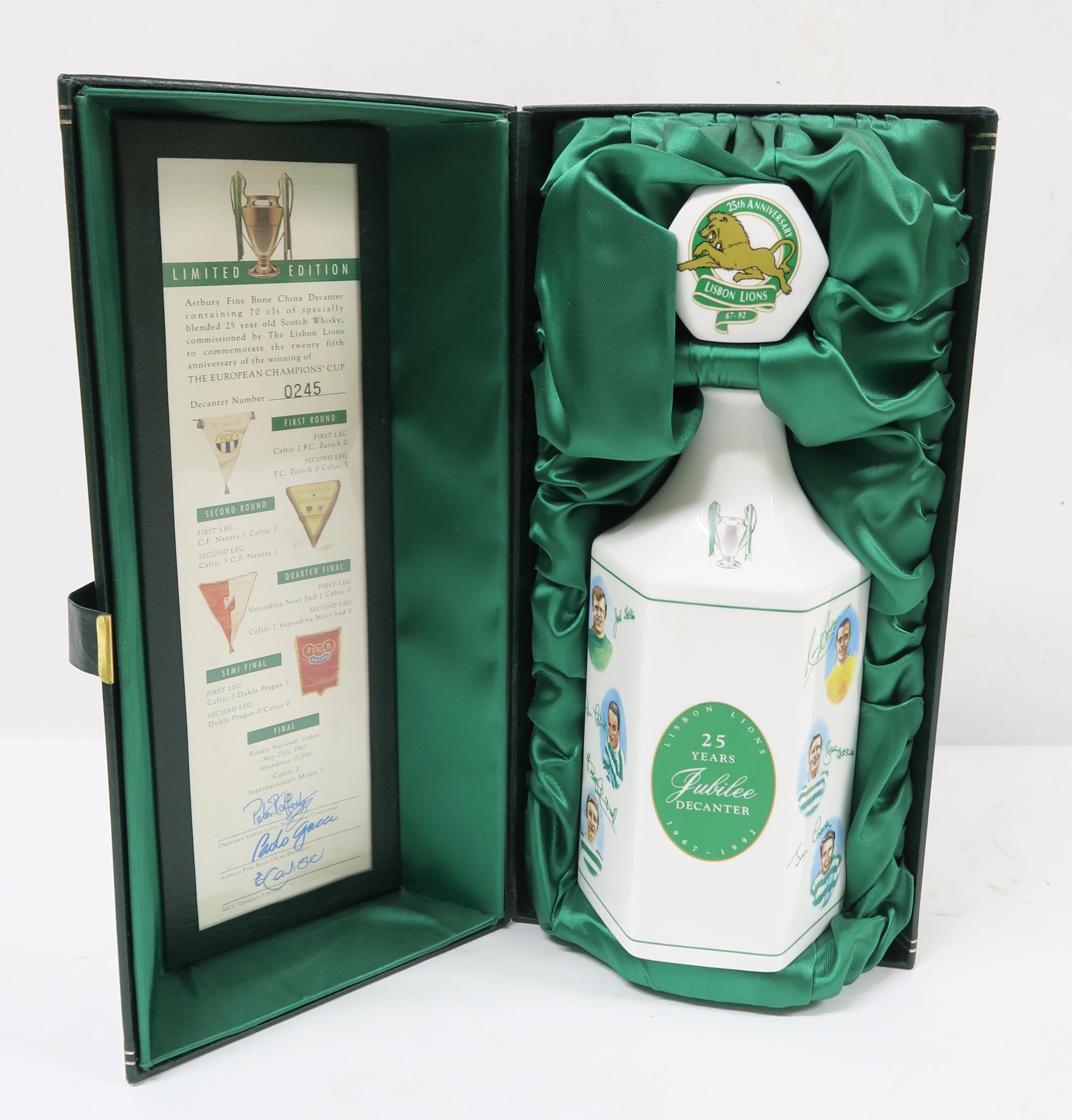 CELTIC FC: A LISBON LIONS 25TH ANNIVERSARY CERAMIC WHISKY DECANTER  Designed by Paolo Gucci for