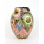 A CARLTON WARE PALM BLOSSOM PATTERN VASE with orange lustre ground and green interior, pattern no.