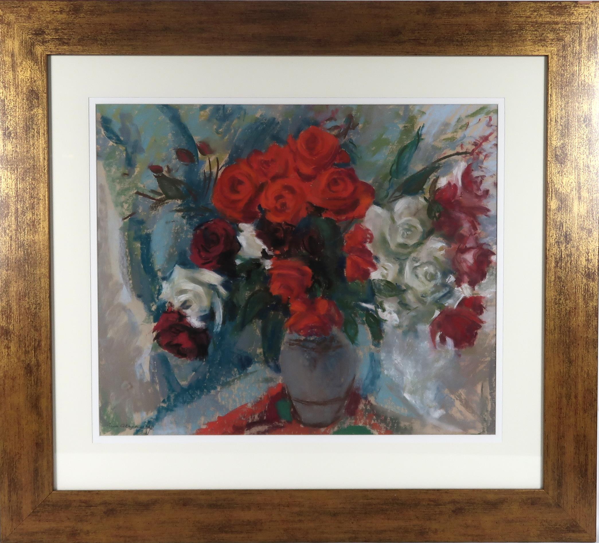 LENA ALEXANDER (SCOTTISH 1899-1983) MIXED ROSES IN A VASE Pastel, signed lower left, 49 x 59cm (19.2 - Image 2 of 5