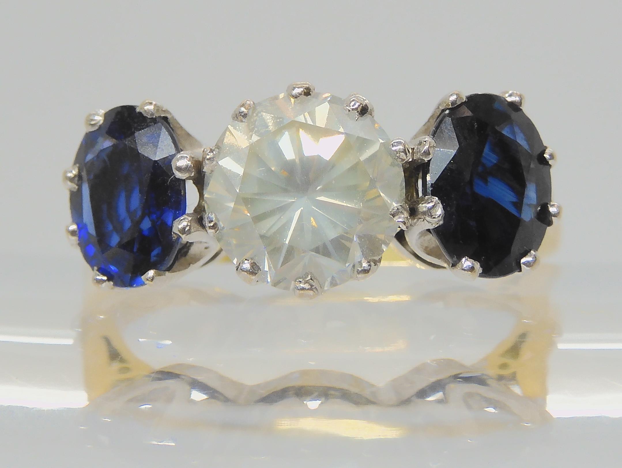 A SUBSTANTIAL SAPPHIRE AND DIAMOND RING set in a 18ct yellow and white gold classic crown setting - Image 3 of 5