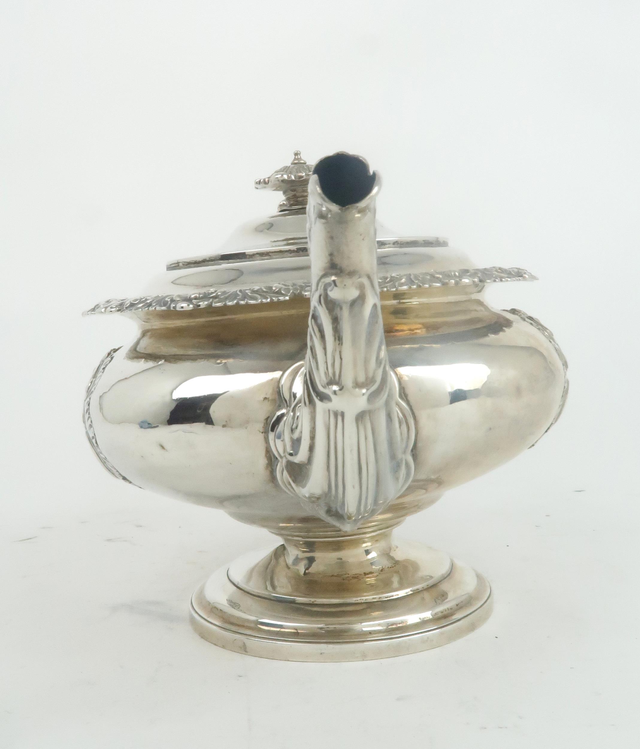 A GEORGE IV SCOTTISH SILVER TEAPOT by J Hay, Edinburgh 1820, of squat circular form, with an - Image 3 of 9