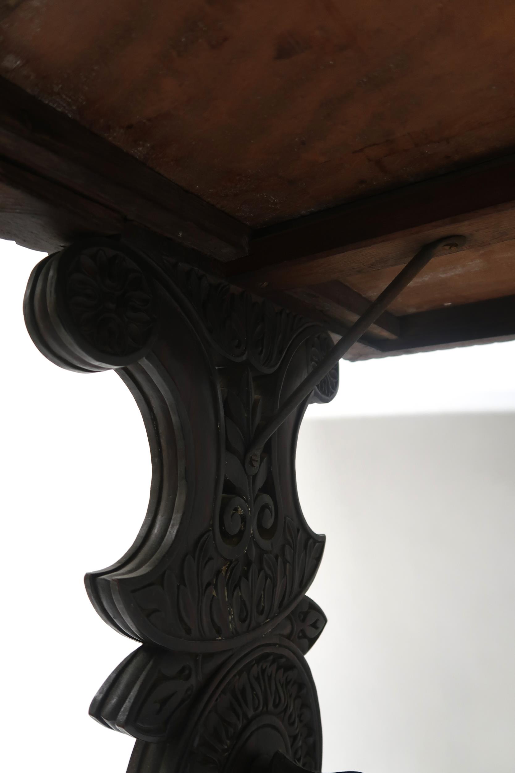 AN ANGLO-INDIAN ROSEWOOD LIBRARY TABLE with rectangular gadrooned top over a pair of asymmetrical - Image 5 of 13