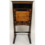 A 19TH CENTURY GERMAN ARTS & CRAFTS EBONISED AND MARQUETRY INLAID SECRETAIRE BUREAU with moulded