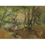 WILLIAM FULTON BROWN RSW (SCOTTISH 1873-1905) CHILDREN IN THE WOODS  Watercolour, signed lower left,