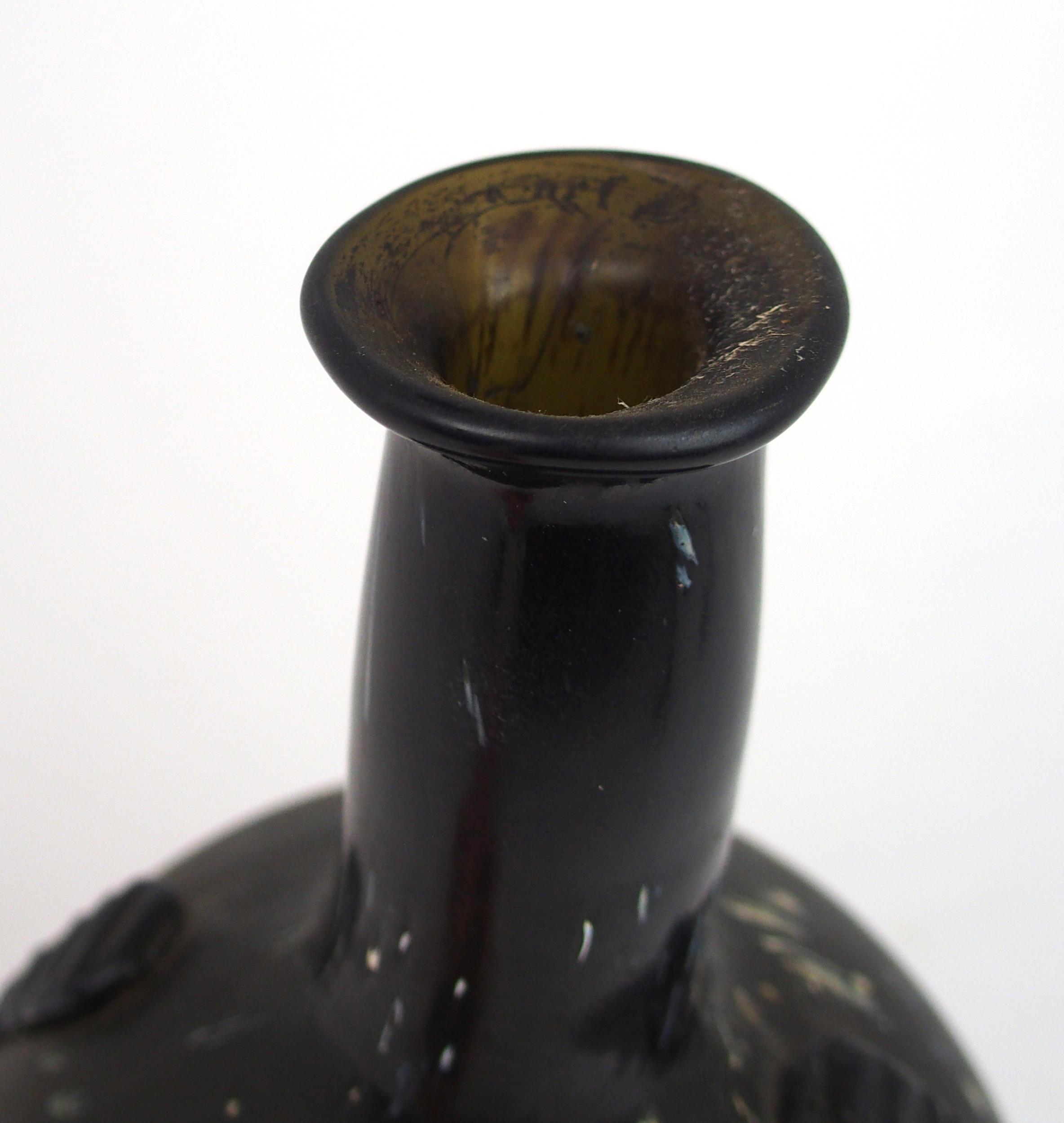 AN EARLY 19TH CENTURY ALLOA GLASS WINE BOTTLE in dark olive green mottled with white splashes, - Image 6 of 7