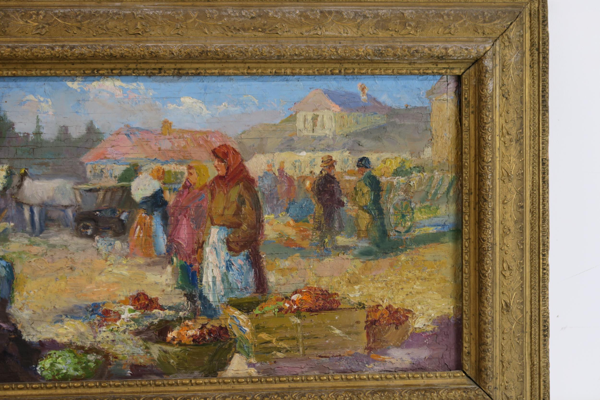 E* E* THE MARKET  Oil on panel, signed indistinctly lower left, 24 x 70cm (9.5 x 27.5") Condition - Image 7 of 9