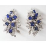 A PAIR OF SAPPHIRE & DIAMOND EARRINGS mounted throughout in white metal bearing a Chinese hallmark