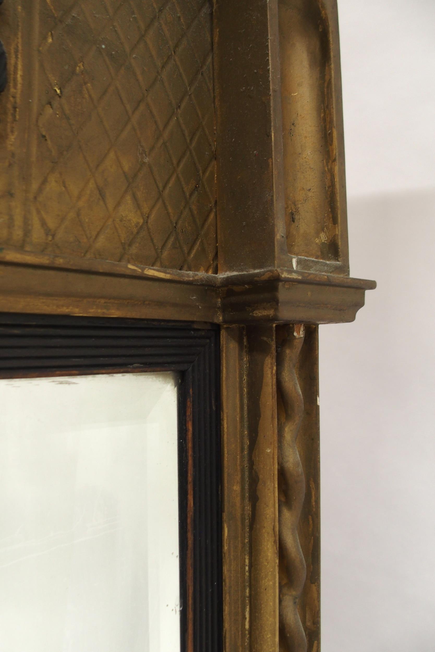 A REGENCY GILTWOOD GESSO FRAMED BEVELLED GLASS WALL MIRROR with moulded cornice with applied ball - Image 4 of 9