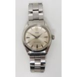 A GENTS TUDOR OYSTER WRISTWATCH  the silvered dial with Tudor Rose Logo and diamond cut chevron