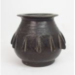 AN OTTOMAN BRONZE MORTAR the bulbous vessel with fins beneath a broad rim and horizontal banding,