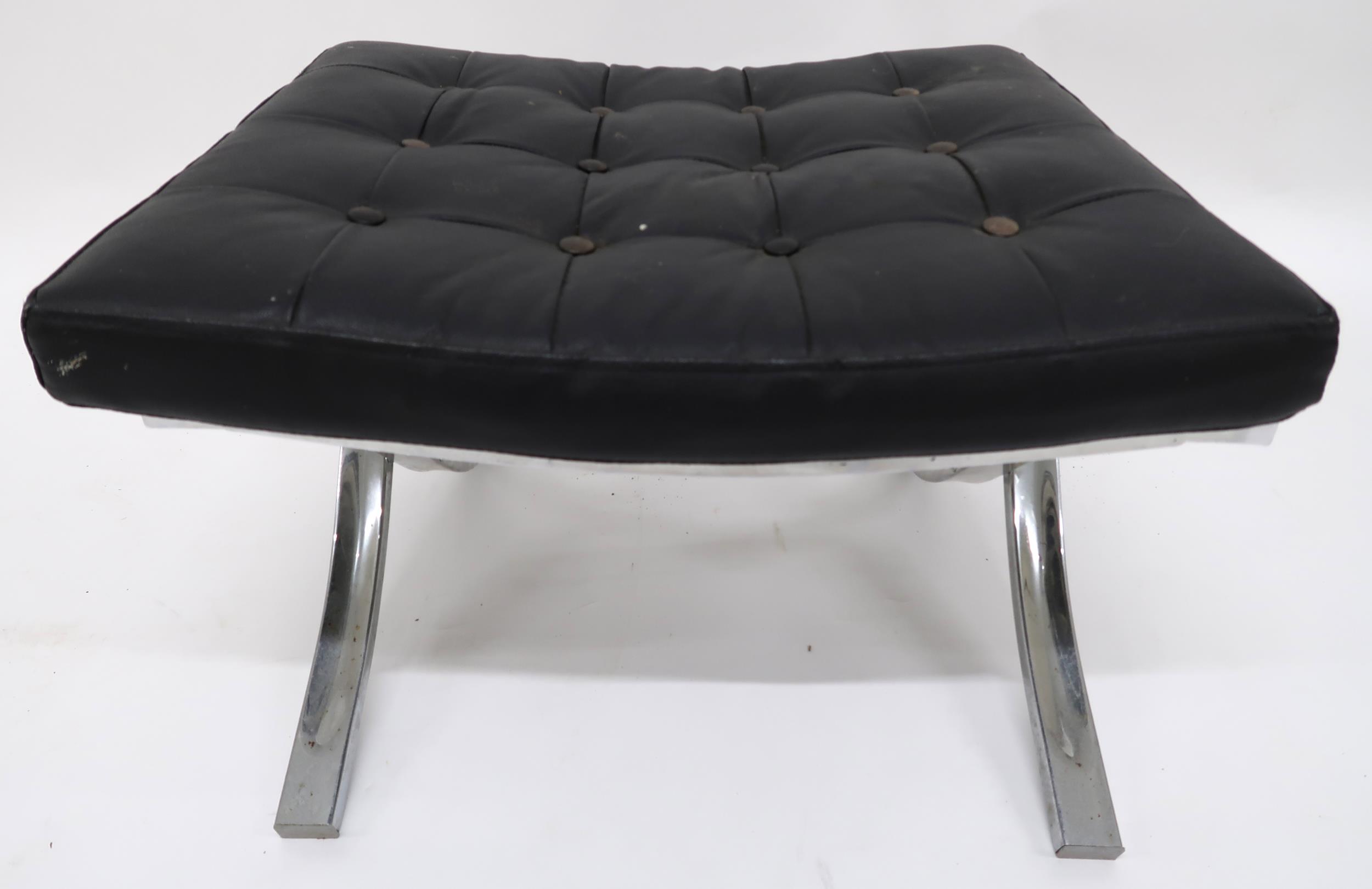 A 20TH CENTURY AFTER LUDWIG MIES VAN DER ROHE "BARCELONA" CHAIR AND STOOL both with black leather - Image 7 of 8