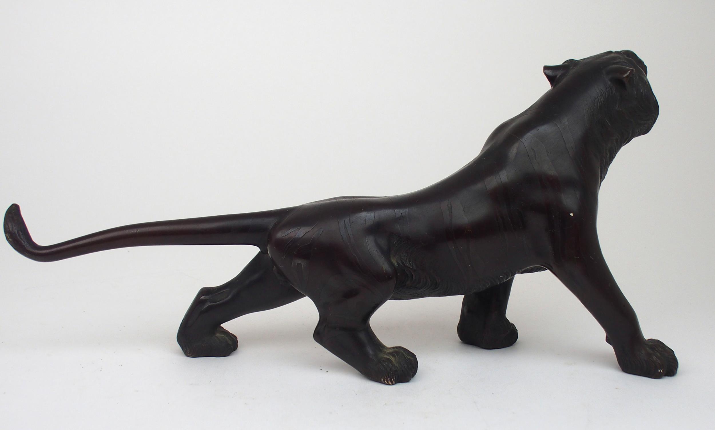 A JAPANESE BRONZE MODEL OF A TIGER  the animal with head raised and standing on all fours, signed, - Image 5 of 5