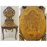 A 19TH CENTURY CONTINENTAL WALNUT AND MARQUETRY INLAID MUSICAL HALL CHAIR
