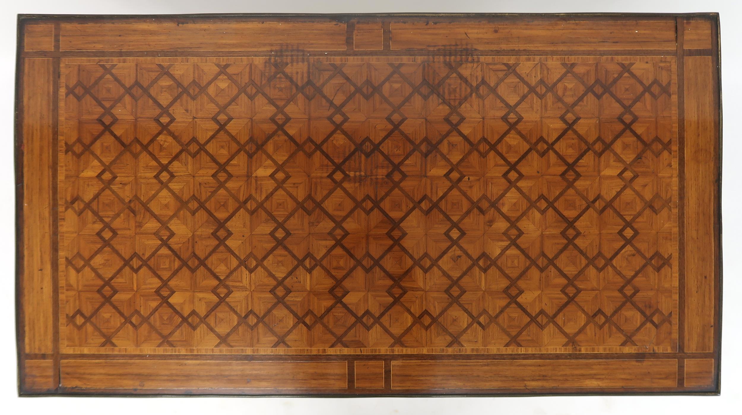 A CONTINENTAL LOUIS XVI STYLE KINGSWOOD BUREAU PLAT with parquetry inlaid top with gilt metal edge - Image 5 of 9