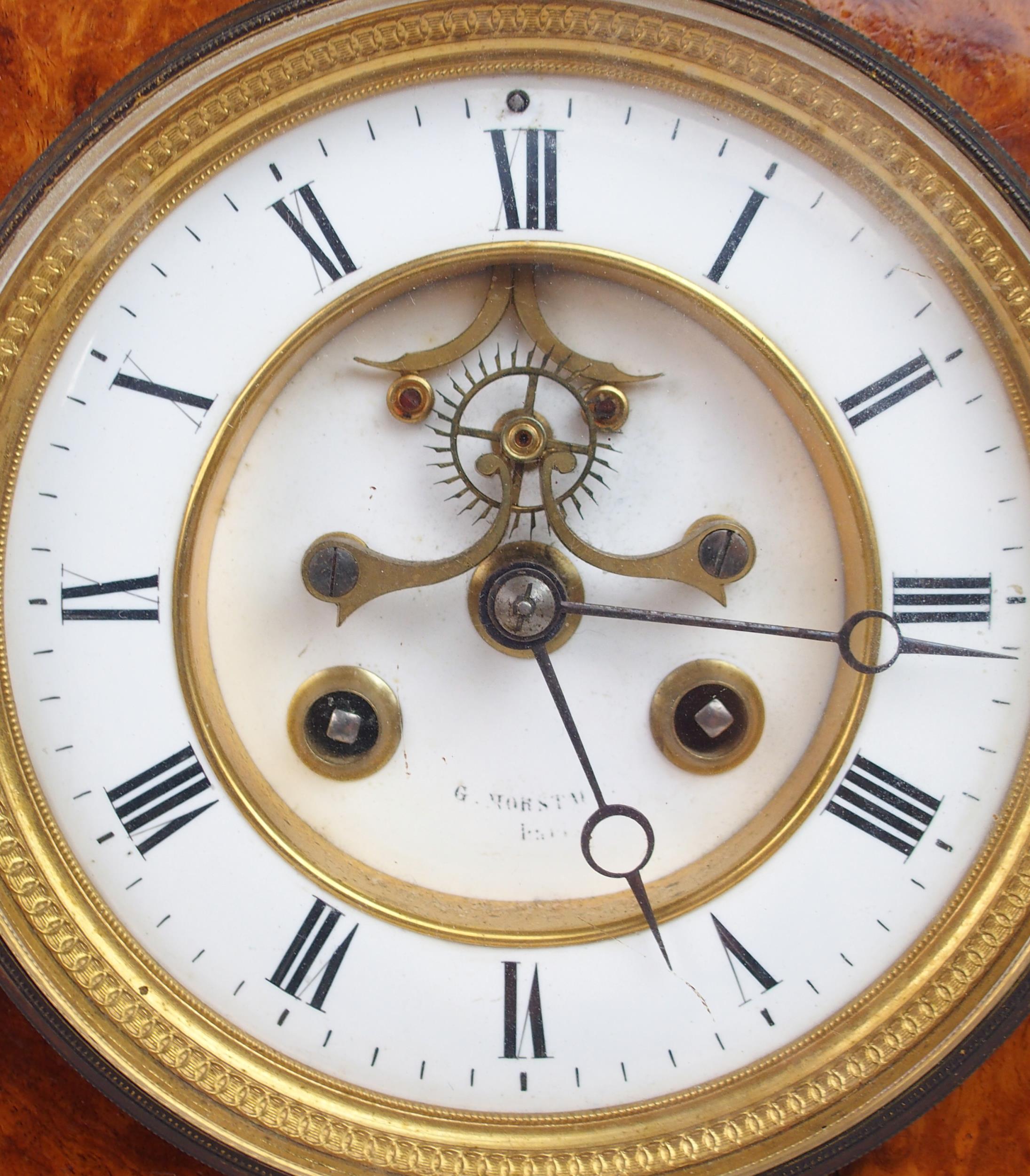 AN UNUSUAL MARBLE AND BURR WALNUT CLOCK the white dial with roman numerals, the movement stamped - Image 2 of 7