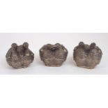 A TRIO OF CAMBODIAN WHITE METAL ZOOMORPHIC BETEL BOXES modelled as pairs of quails, finely