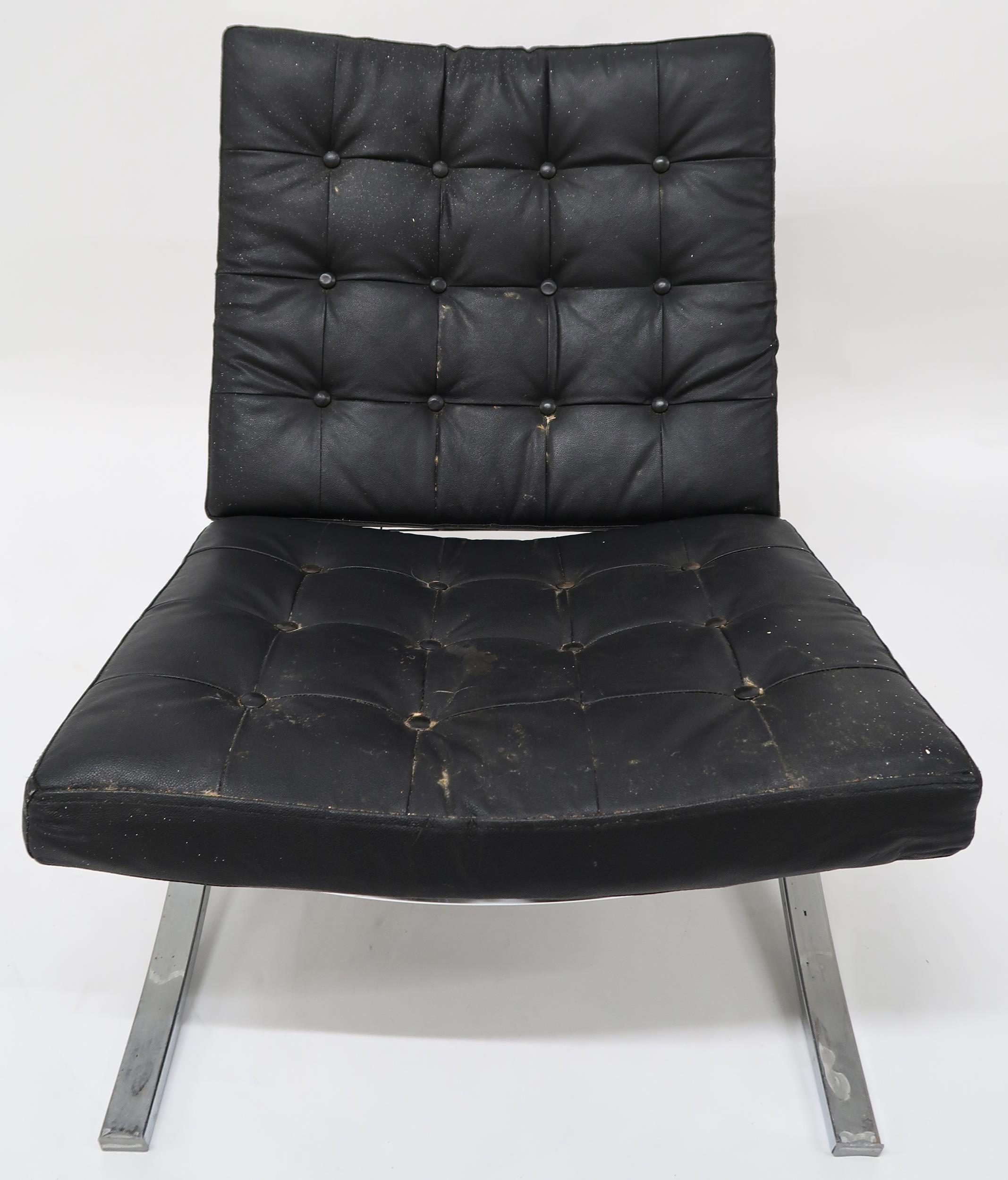 A 20TH CENTURY AFTER LUDWIG MIES VAN DER ROHE "BARCELONA" CHAIR AND STOOL both with black leather - Image 4 of 8