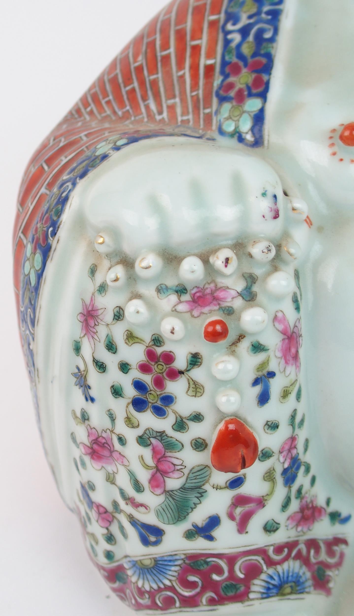 A CHINESE MODEL OF BUDDHA  seated with rosary beads and patterned costume, on a wooden stand, - Image 7 of 9