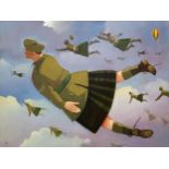 DONALD MACLEOD (SCOTTISH 1956-2018) FLYING SCOTSMEN Oil on canvas, signed lower left, 91 x 120cm