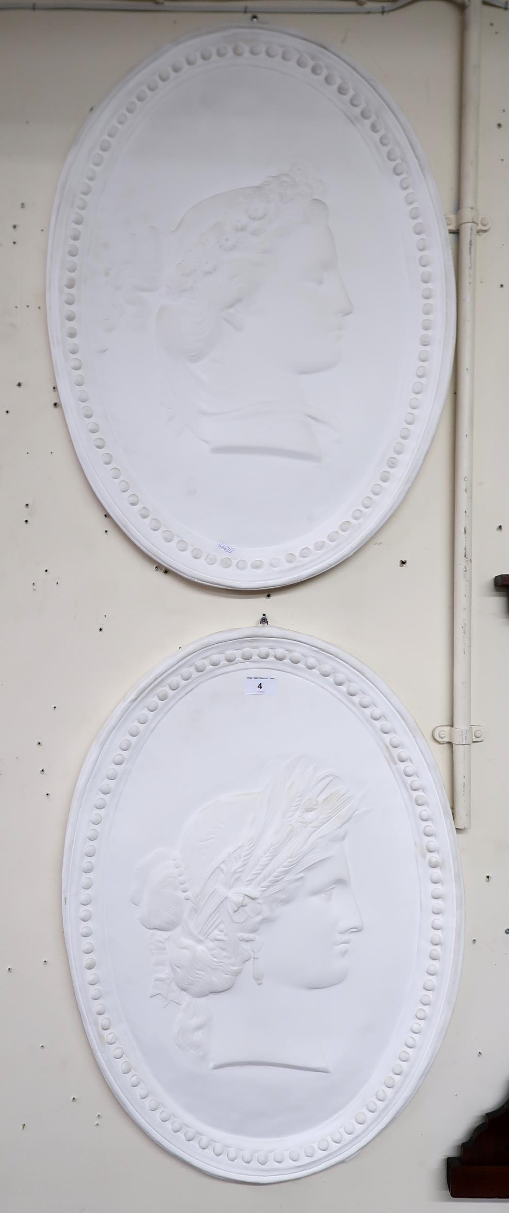 A set of four oval plaster wall plaques each with cameo style silhouettes in the guise of the four - Image 2 of 3